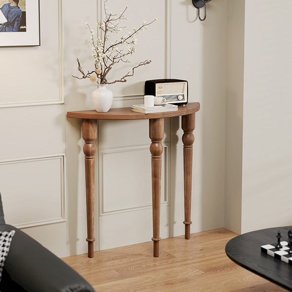 Traditional French Wood Roman Column Half-Round Console Table With Symmetrical Design For Entryway