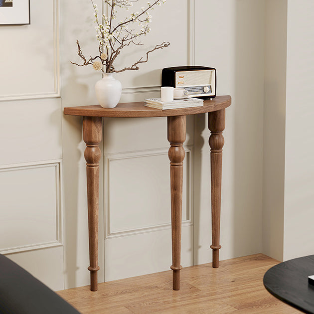 Traditional French Wood Roman Column Half-Round Console Table With Symmetrical Design For Entryway