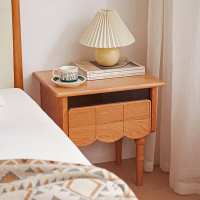Traditional Japanese Cherry Wood Rectangular Wave-Design Nightstand With 1 Drawer Ideal For Bedroom Storage