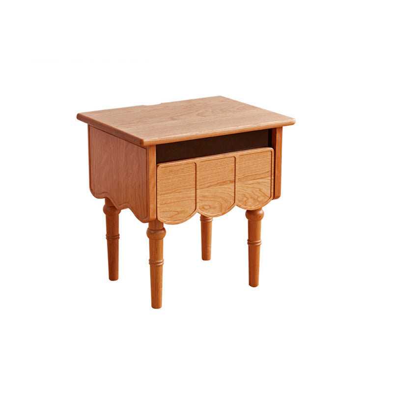 Traditional Japanese Cherry Wood Rectangular Wave-Design Nightstand With 1 Drawer Ideal For Bedroom Storage