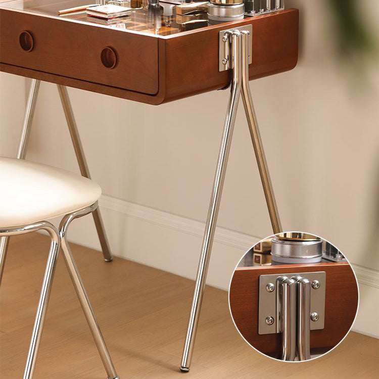 Tocador de maquillaje rectangular contemporáneo retro de madera maciza, acero inoxidable y vidrio con 1 cajón de almacenamiento para el dormitorio 