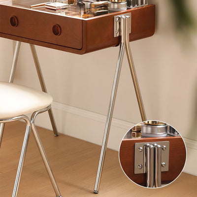 Contemporary Retro Solid Wood Stainless Steel & Glass Rectangular Makeup Vanity 1-Drawer Storage For Bedroom