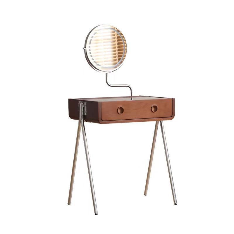 Tocador de maquillaje rectangular contemporáneo retro de madera maciza, acero inoxidable y vidrio con 1 cajón de almacenamiento para el dormitorio 
