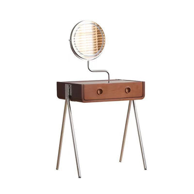 Contemporary Retro Solid Wood Stainless Steel & Glass Rectangular Makeup Vanity 1-Drawer Storage For Bedroom