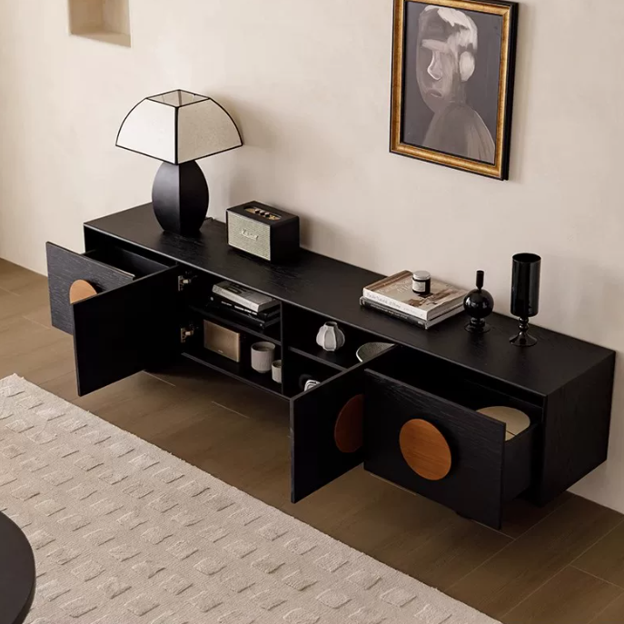 Zeitgemäßer Retro-Kiefern- und gewachster Holz-TV-Standschrank mit rechteckiger Form und 4 Schubladen für Wohnzimmer und Schlafzimmer 