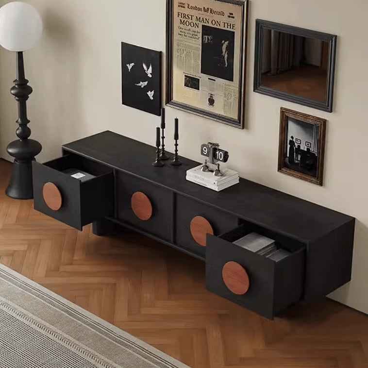 Contemporary Retro Pine & Waxed Wood Rectangular TV Stand Cabinet With 4 Drawers For Living Room & Bedroom