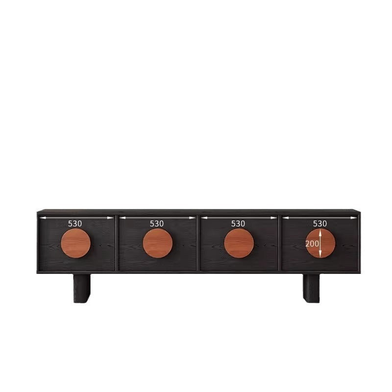 Contemporary Retro Pine & Waxed Wood Rectangular TV Stand Cabinet With 4 Drawers For Living Room & Bedroom