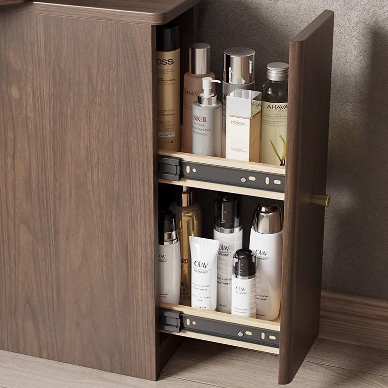 Contemporary Nordic Solid Wood Triangular Makeup Vanity & Stool Set With Mirror And Storage For Bedroom