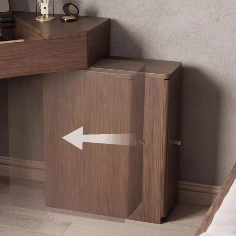 Contemporary Nordic Solid Wood Triangular Makeup Vanity & Stool Set With Mirror And Storage For Bedroom