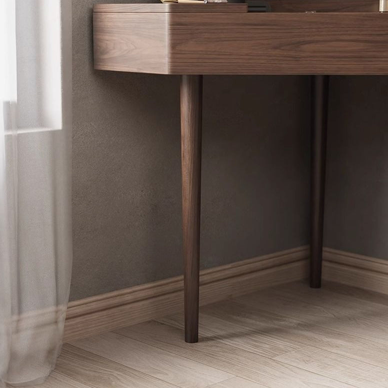 Contemporary Nordic Solid Wood Triangular Makeup Vanity & Stool Set With Mirror And Storage For Bedroom