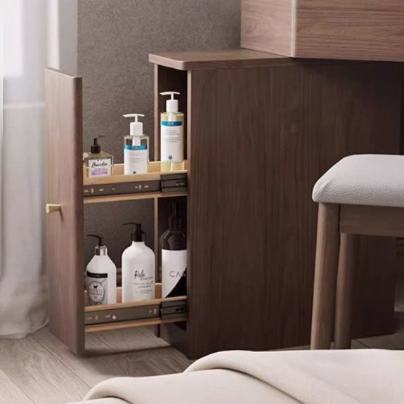 Contemporary Nordic Solid Wood Triangular Makeup Vanity & Stool Set With Mirror And Storage For Bedroom