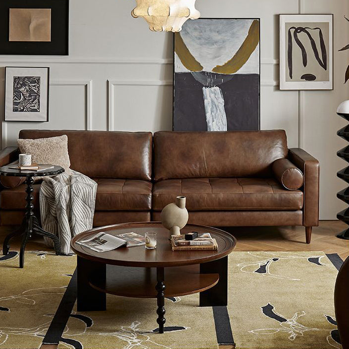 Contemporary Retro Rubberwood Round Roman Column Coffee Table 2 Tiers For Living Room