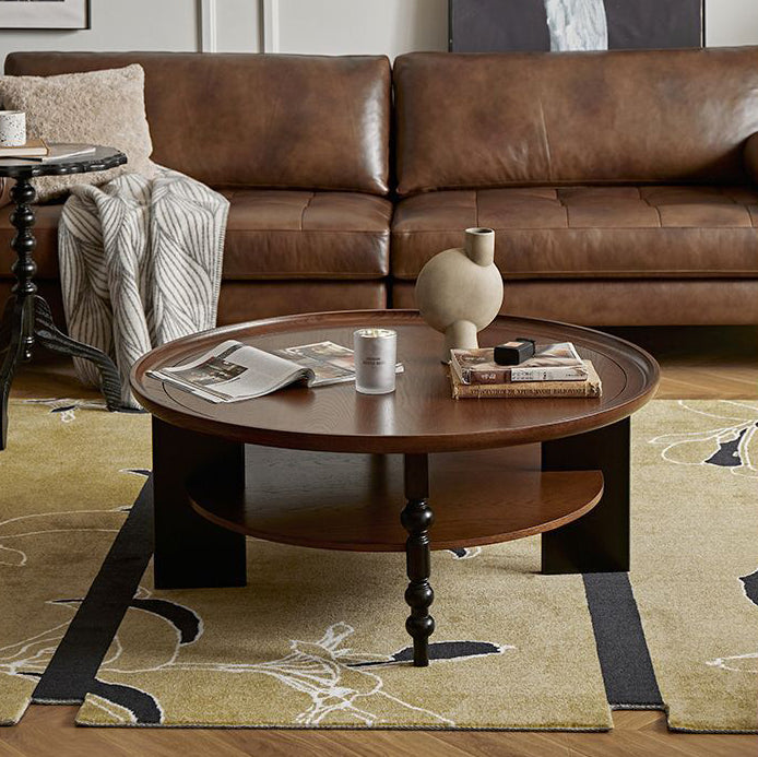 Contemporary Retro Solid Wood Round Roman Column Coffee Table 2 Tiers For Living Room
