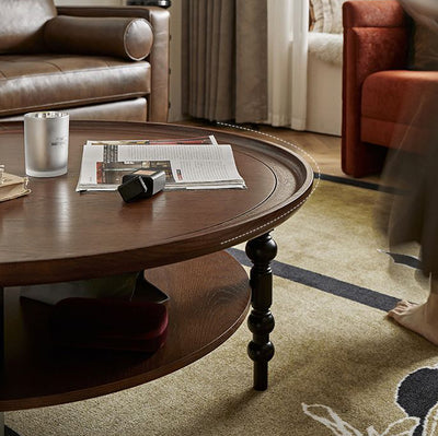 Contemporary Retro Solid Wood Round Roman Column Coffee Table 2 Tiers For Living Room