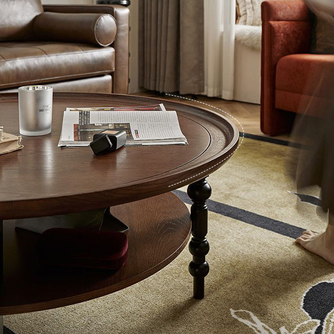 Contemporary Retro Solid Wood Round Roman Column Coffee Table 2 Tiers For Living Room