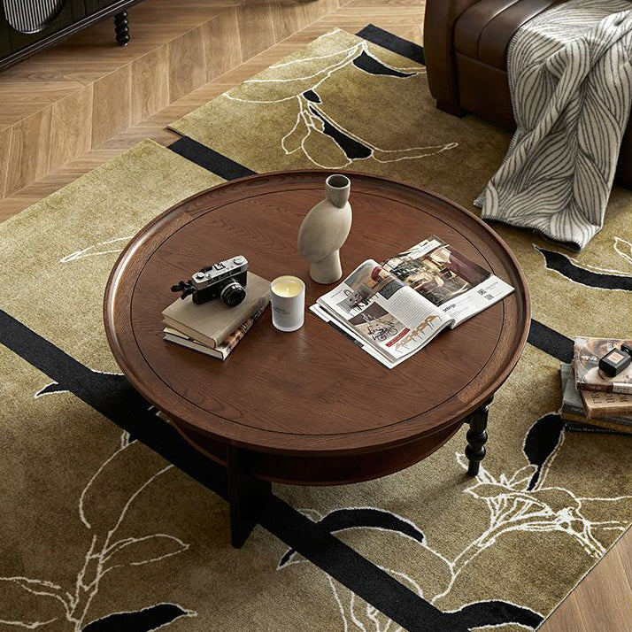 Contemporary Retro Rubberwood Round Roman Column Coffee Table 2 Tiers For Living Room