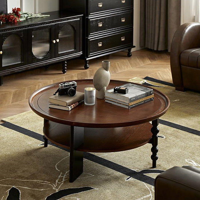 Contemporary Retro Rubberwood Round Roman Column Coffee Table 2 Tiers For Living Room