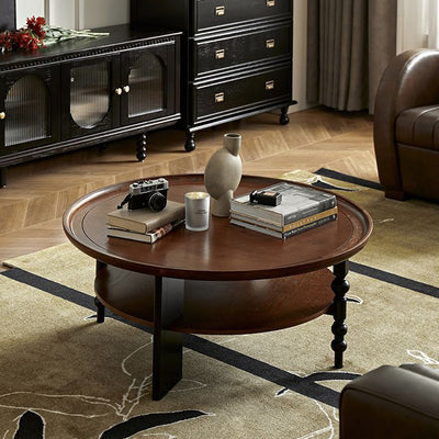 Contemporary Retro Solid Wood Round Roman Column Coffee Table 2 Tiers For Living Room