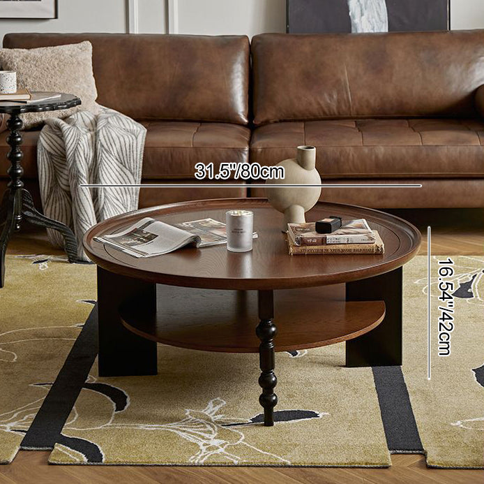 Contemporary Retro Rubberwood Round Roman Column Coffee Table 2 Tiers For Living Room