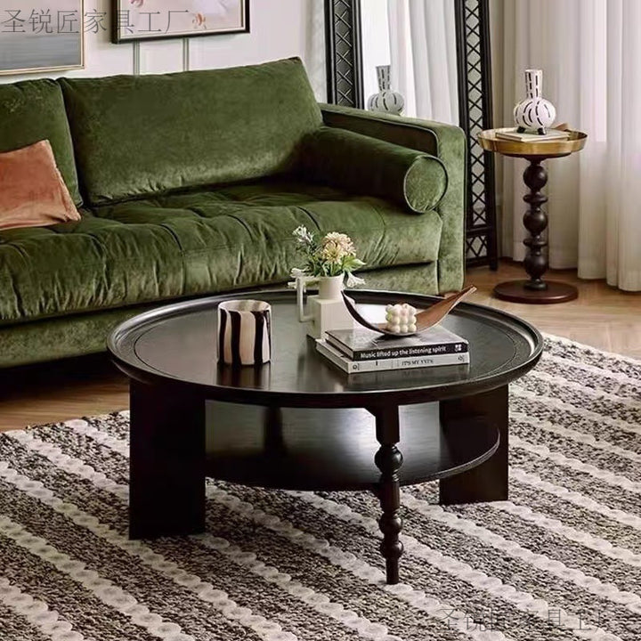 Contemporary Retro Rubberwood Round Roman Column Coffee Table 2 Tiers For Living Room