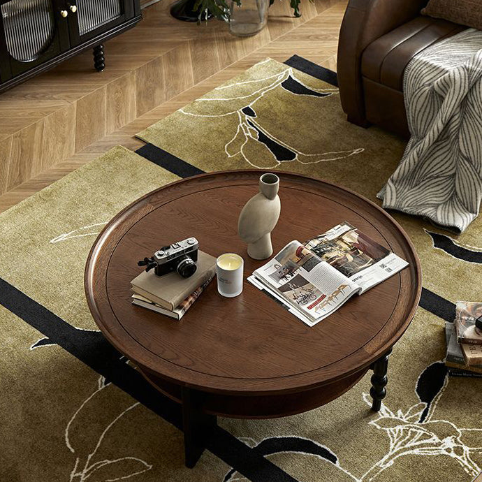 Contemporary Retro Rubberwood Round Roman Column Coffee Table 2 Tiers For Living Room