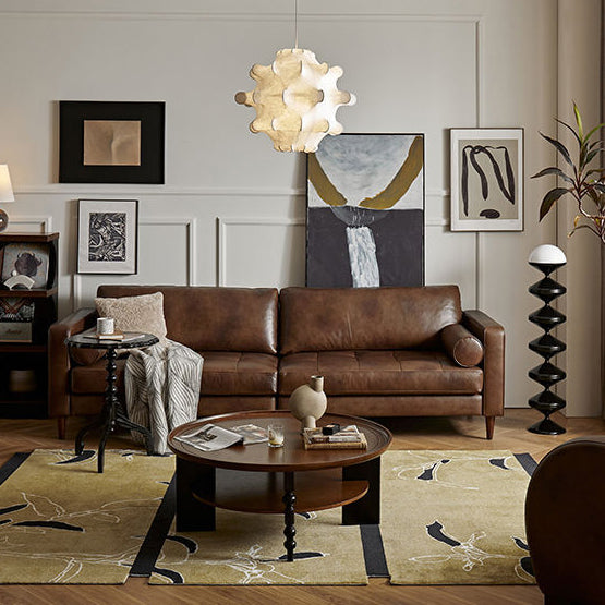 Contemporary Retro Rubberwood Round Roman Column Coffee Table 2 Tiers For Living Room