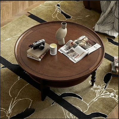 Contemporary Retro Solid Wood Round Roman Column Coffee Table 2 Tiers For Living Room