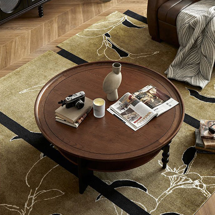 Contemporary Retro Rubberwood Round Roman Column Coffee Table 2 Tiers For Living Room