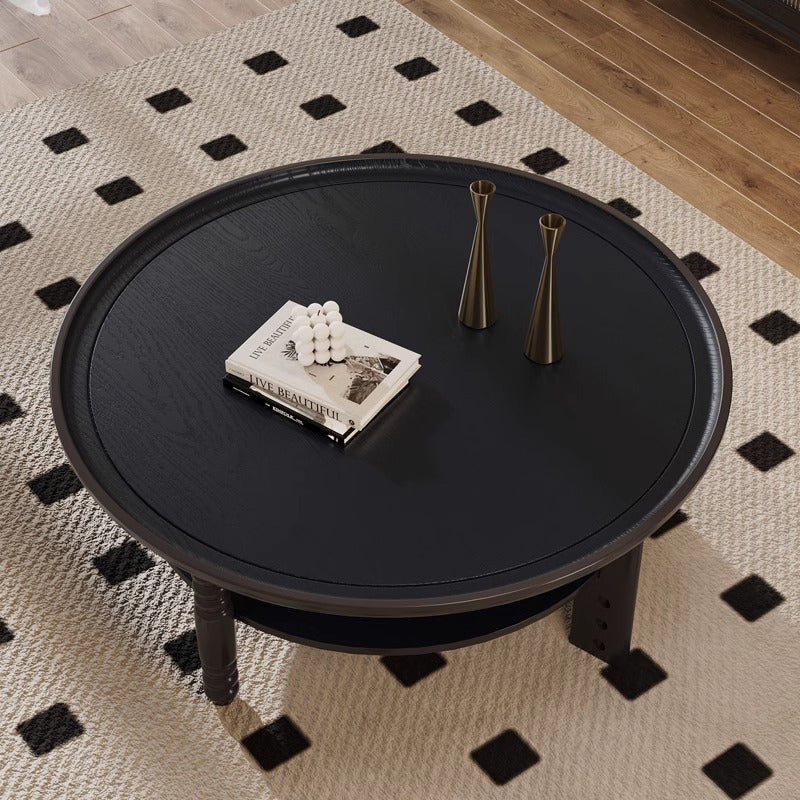 Contemporary Retro Rubberwood Round Roman Column Coffee Table 2 Tiers For Living Room