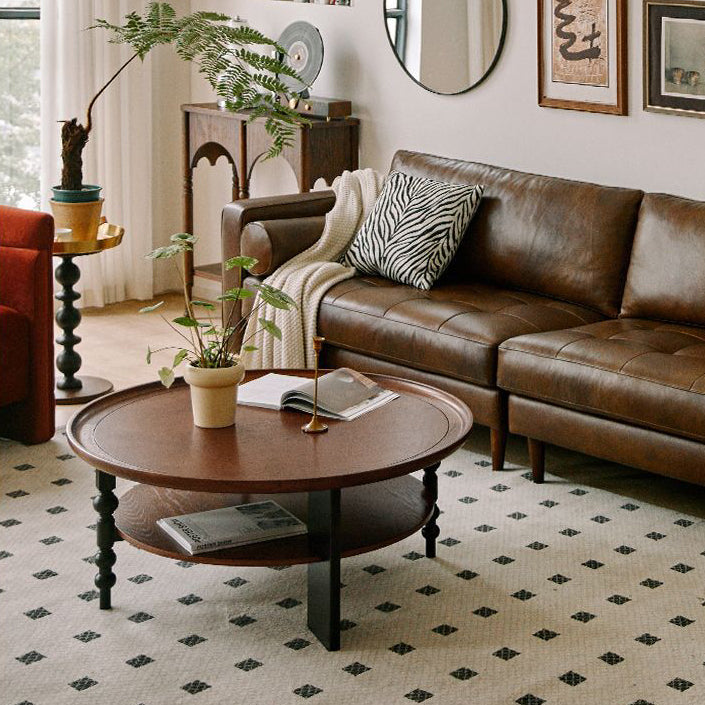 Contemporary Retro Rubberwood Round Roman Column Coffee Table 2 Tiers For Living Room