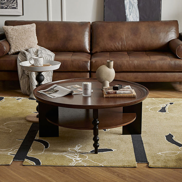 Contemporary Retro Rubberwood Round Roman Column Coffee Table 2 Tiers For Living Room