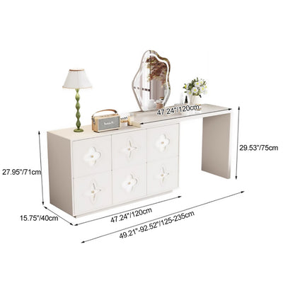 Traditional French Solid Wood Rectangular Clover Pattern Makeup Vanity & Chair Set With Mirror And 6 Drawers For Bedroom