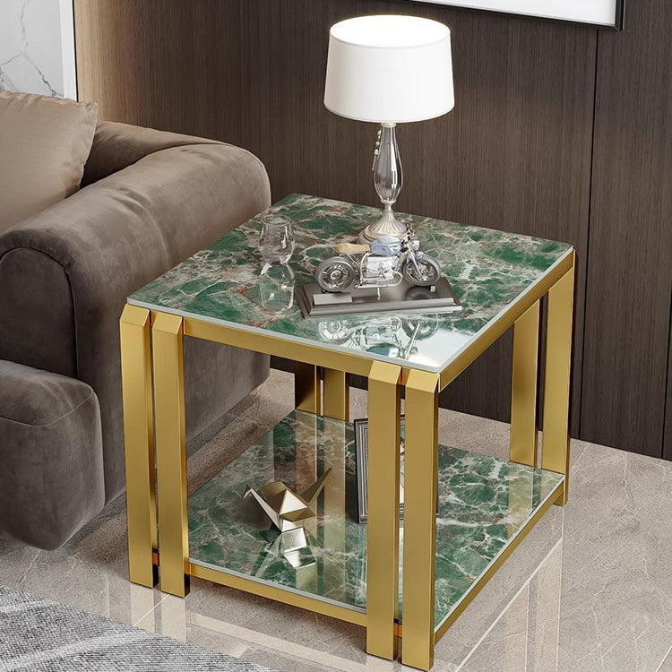 Contemporary Nordic Slab And Metal Square Side Table With 2 Tiers For Living Room