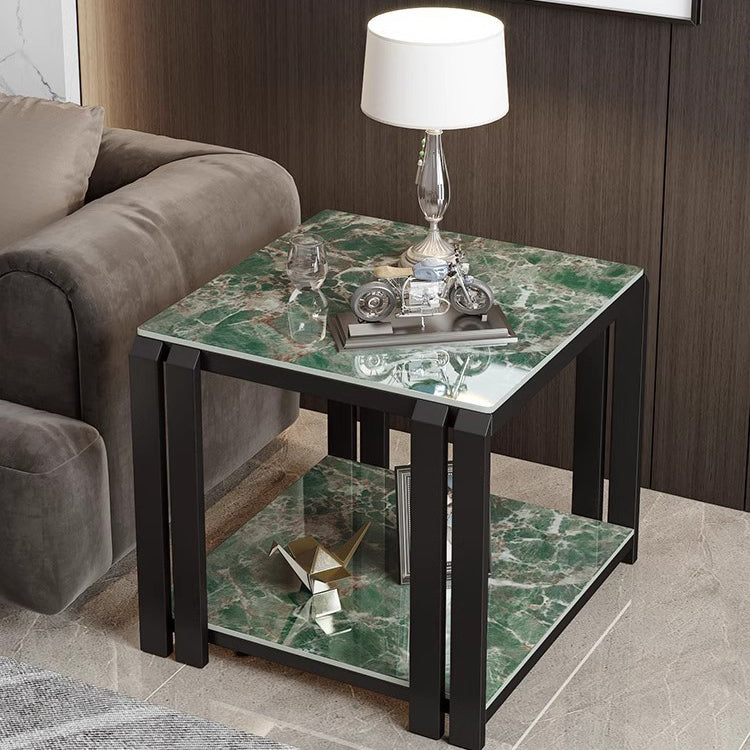 Contemporary Nordic Slab And Metal Square Side Table With 2 Tiers For Living Room
