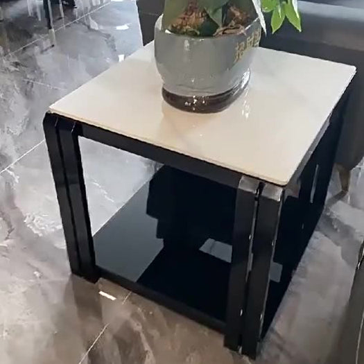 Contemporary Nordic Slab And Metal Square Side Table With 2 Tiers For Living Room