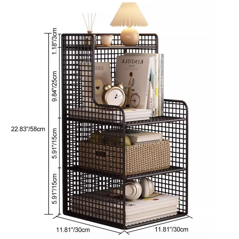 Modern Minimalist Iron Square Side Cabinet Nightstand With 4 Tiers For Living Room And Bedroom