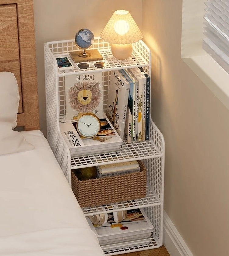 Modern Minimalist Iron Square Side Cabinet Nightstand With 4 Tiers For Living Room And Bedroom