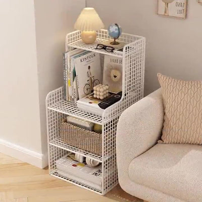 Modern Minimalist Iron Square Side Cabinet Nightstand With 4 Tiers For Living Room And Bedroom