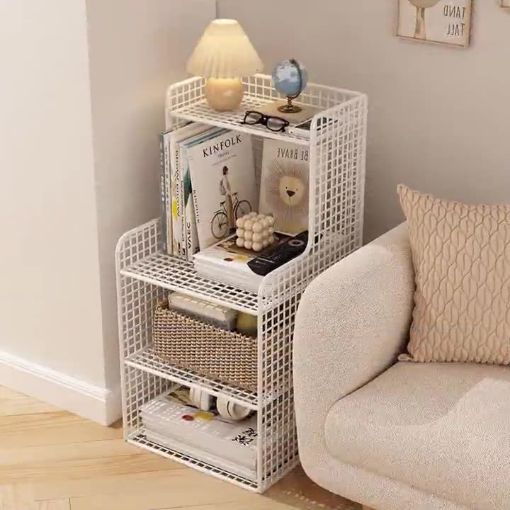 Modern Minimalist Iron Square Side Cabinet Nightstand With 4 Tiers For Living Room And Bedroom