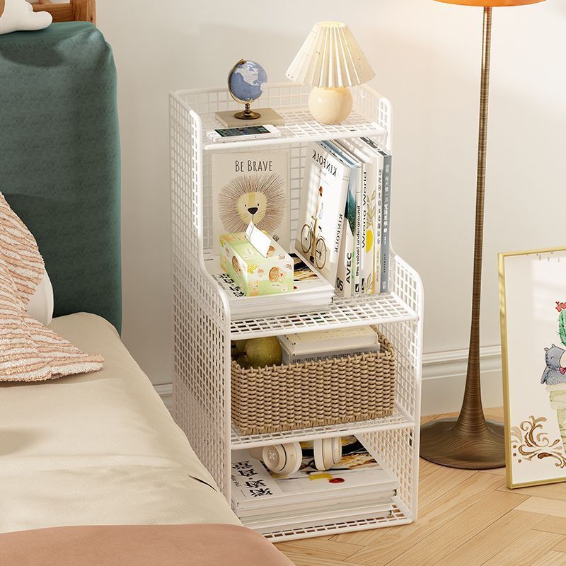 Modern Minimalist Iron Square Side Cabinet Nightstand With 4 Tiers For Living Room And Bedroom