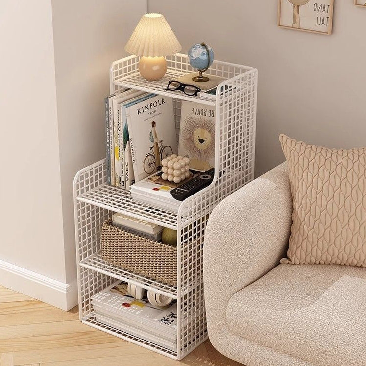 Modern Minimalist Iron Square Side Cabinet Nightstand With 4 Tiers For Living Room And Bedroom