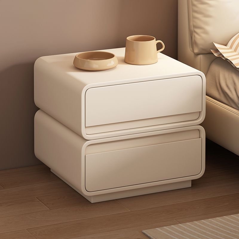 Modern Minimalist MDF And Microfiber Leather Pine Wood Rectangular Nightstand 2 Drawers For Bedroom