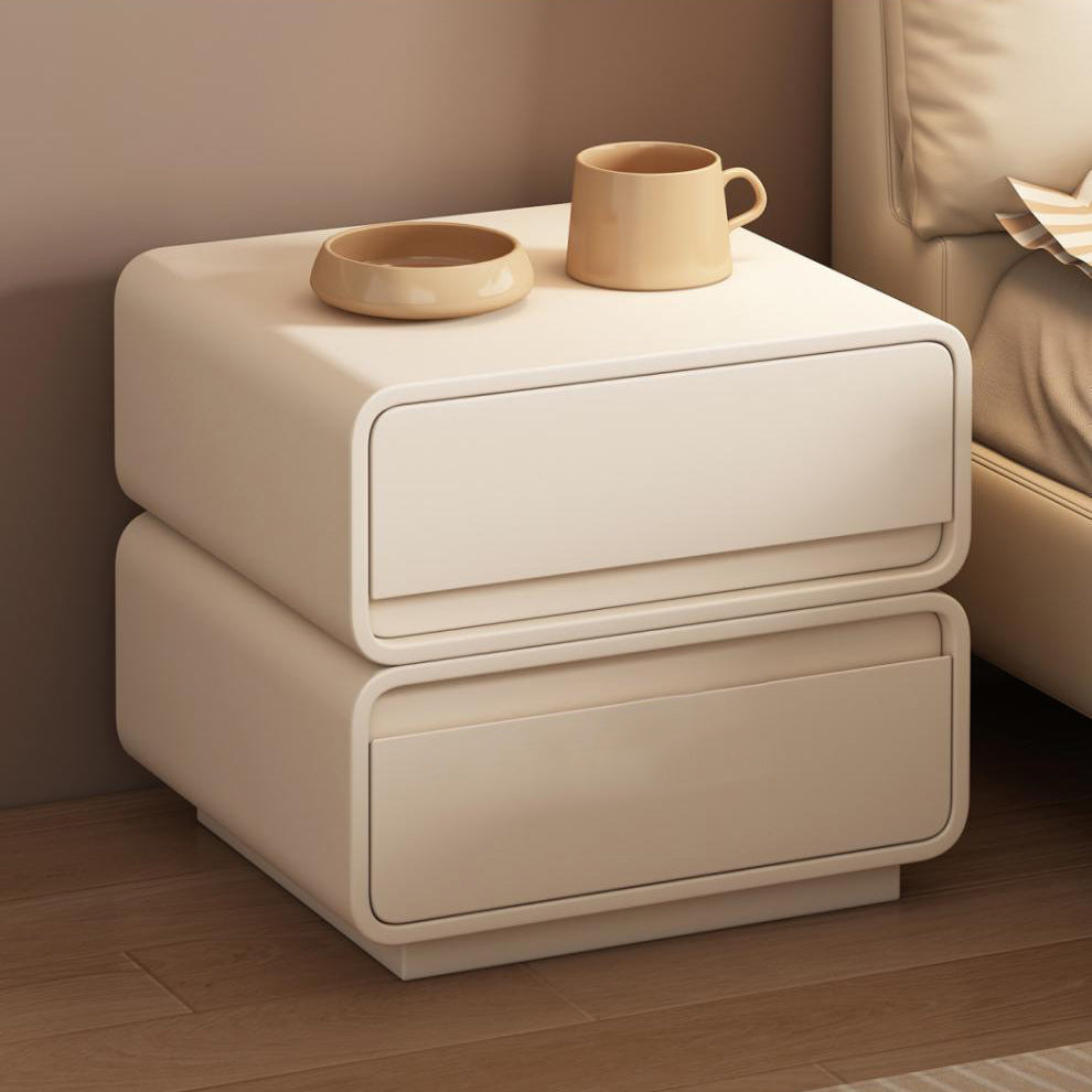 Modern Minimalist MDF And Microfiber Leather Pine Wood Rectangular Nightstand 2 Drawers For Bedroom