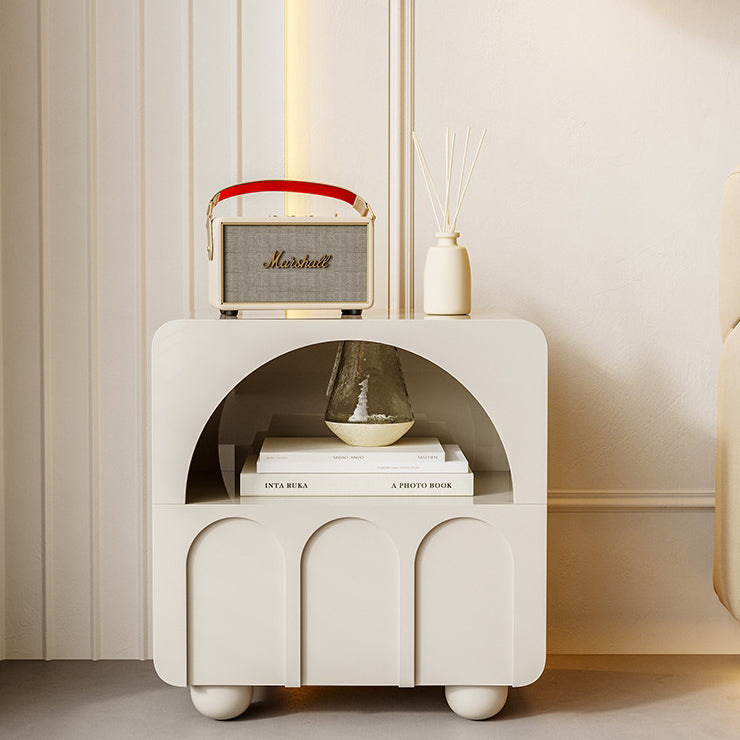 Traditional French Plywood Solid Wood Rectangular Arch Design Nightstand 1 Drawer Storage For Bedroom