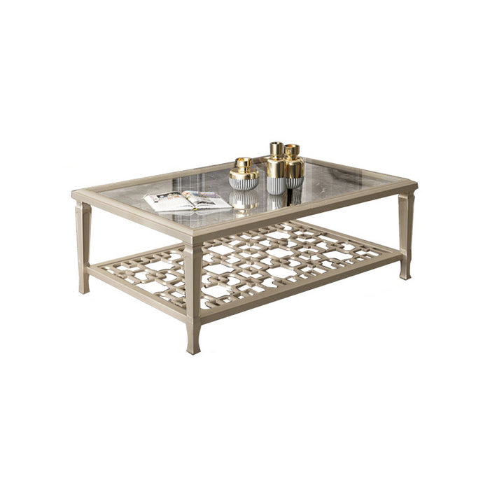 Table basse rectangulaire en verre creux en bois de hêtre nordique contemporain avec 2 niveaux pour salon 