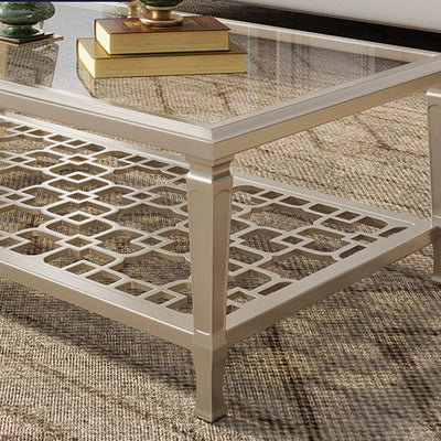 Contemporary Nordic Beech Wood Glass Hollow Square Rectangular Coffee Table With 2 Tiers For Living Room