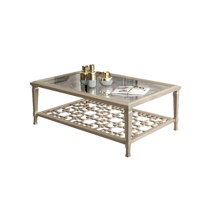 Table basse rectangulaire en verre creux en bois de hêtre nordique contemporain avec 2 niveaux pour salon 