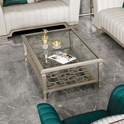 Contemporary Nordic Beech Wood Glass Hollow Square Rectangular Coffee Table With 2 Tiers For Living Room