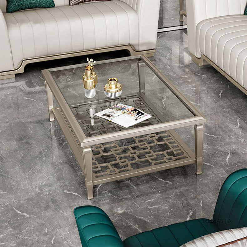 Contemporary Nordic Beech Wood Glass Hollow Square Rectangular Coffee Table With 2 Tiers For Living Room