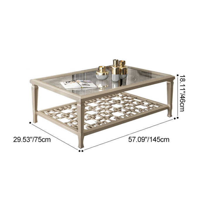 Table basse rectangulaire en verre creux en bois de hêtre nordique contemporain avec 2 niveaux pour salon 